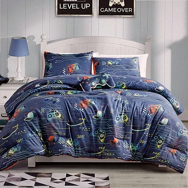2/3PCS Blue Game Console Themed Sheet Cover Decorated Quilt Set Bedspread Set