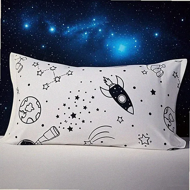 2 Pack Kids Pillowcases 20"×30" Queen Size,Black & White Space Galaxy Pillow Cov