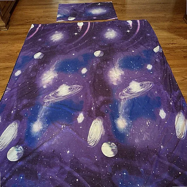 2 Pc Outer Space Solar System Reversible Twin Duvet Cover w/Zipper & Pillow Sham