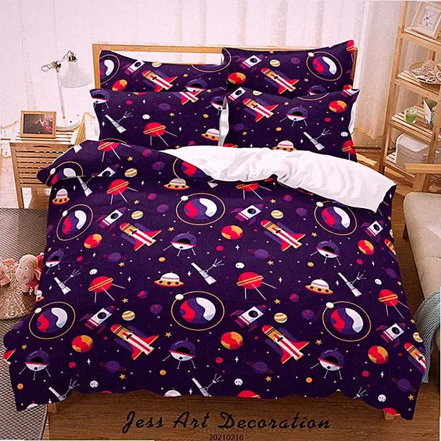 3D Cartoon Space Rocket Spaceship Quilt Cover Set Bedding Sets Pillowcases 64