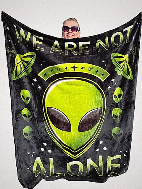 Alien Throw Blanket - "We are Not Alone" (50" X 60") Green and Black Soft Cuddle