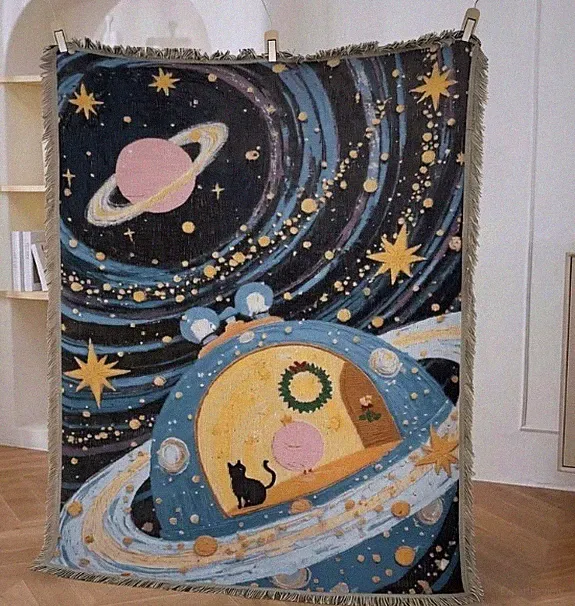 Celestial Space Woven Throw Blanket – 51x63 in – Cosmic Galaxy Decor