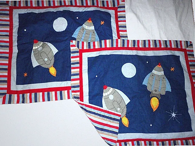 CIRCO BLAST OFF SPACE RED BLUE YELLOW STRIPE STARS (2) STANDARD PILLOW SHAMS