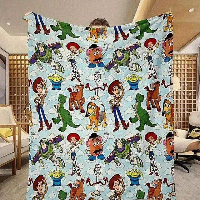 Classic Toy Adventure Pattern Flannel Blanket - Soft Cozy Cartoon Throw