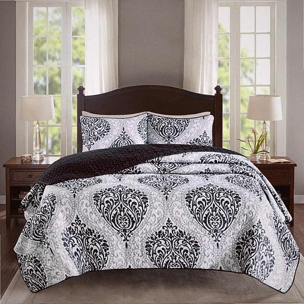 Comfort Spaces Coco 3 Piece Quilt Coverlet Bedspread Ultra Soft Printed Damas...