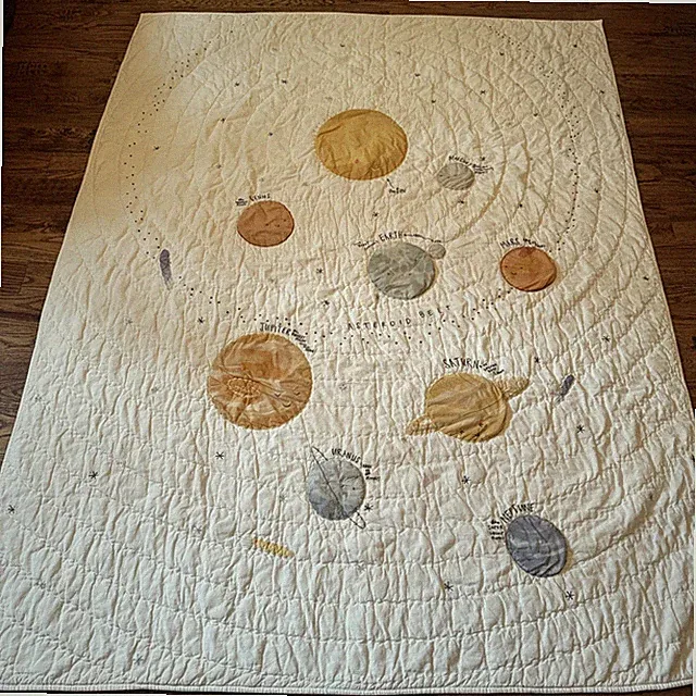 Crate & Barrel Kids Solar System Space TWIN Quilt 100% Organic Cotton RARE!