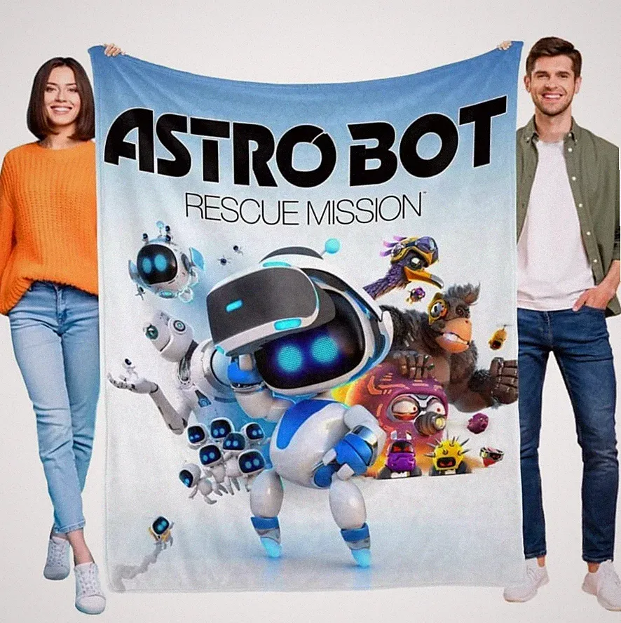 Cute Space Robot Flannel Blanket Gaming Style Cozy Fan Gift