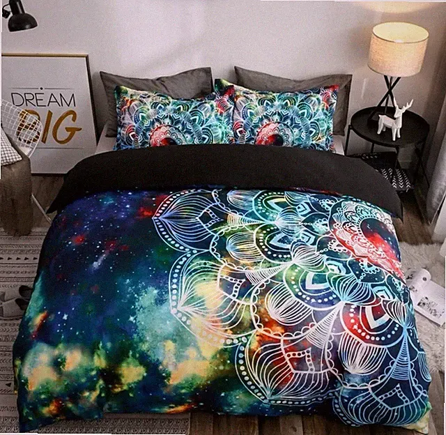 Galaxy Duvet Cover Set King Size, Native Outer Space Decorative Blue 3 Piece