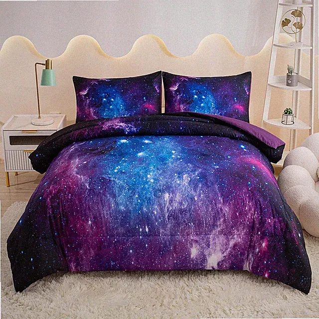 Galaxy Set Full, 3 Pieces Purple Space Bedding Set, Purple Girls Bedding Sets F