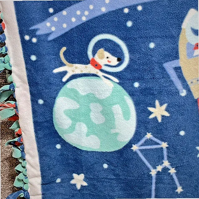 Handmade Tie Fleece Blanket Superhero Space Shark Theme Double Sided 52”x40”