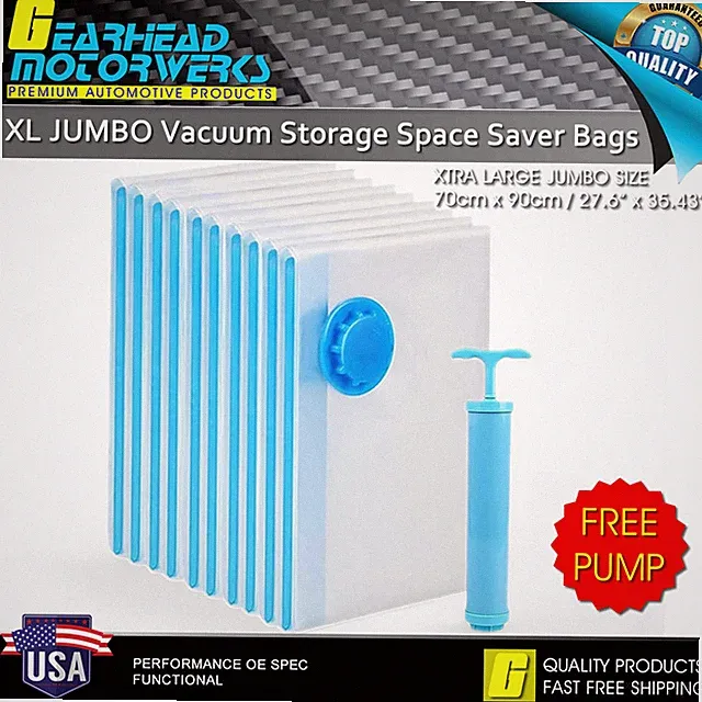 Jumbo Vacuum Storage Bags XL Comforters Bedding Clothes Space Saver w/ Hand Pump