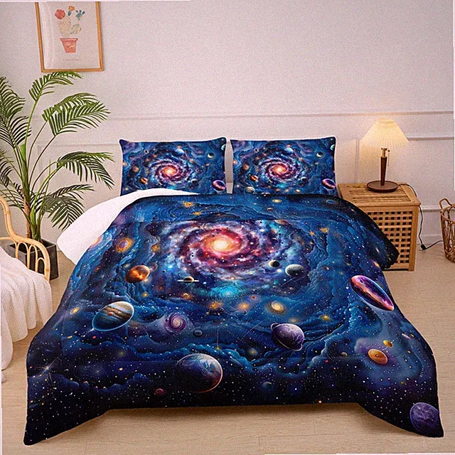 lneffble Twin Size Galaxy Comforter Set for Kids，Outer Space Themed Twin Bedding