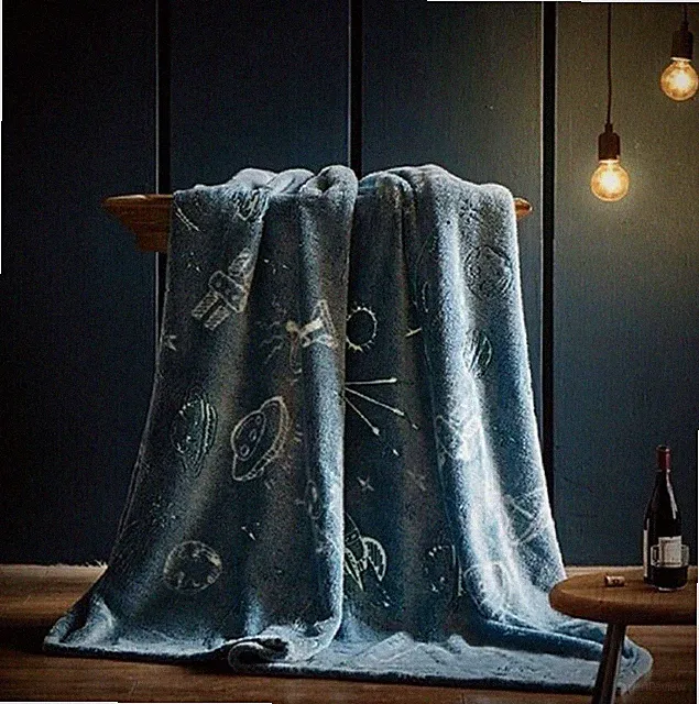 New Moon Space Glow in the Dark Plush Gift Fleece Throw Blanket UFO Spaceship