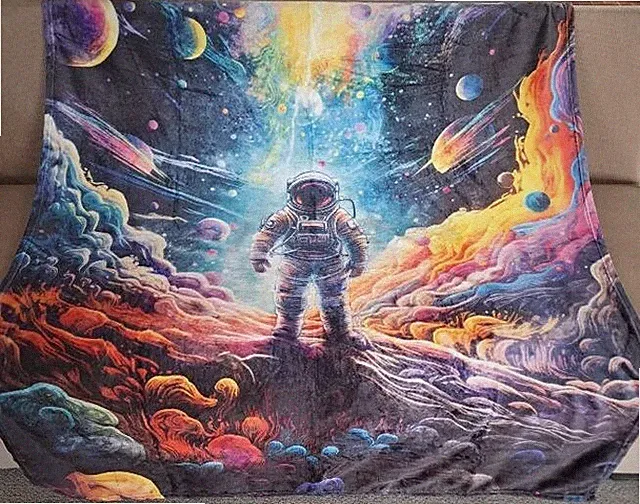 New Psychedelic Astronaut Plush Throw Blanket Gift NASA Outer Space Colorful NIP
