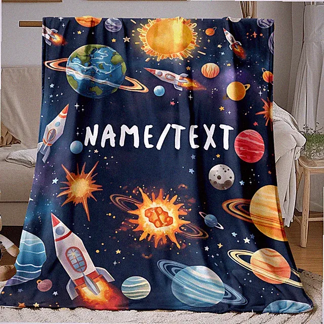 Personalized ' Space-Themed Blanket - Custom NameText with Solar System Planet