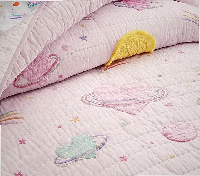 POTTERY BARN KIDS GALAXY HEARTS GLOW IN THE DARK QUILT TWIN PINK MULTI SPACE NEW