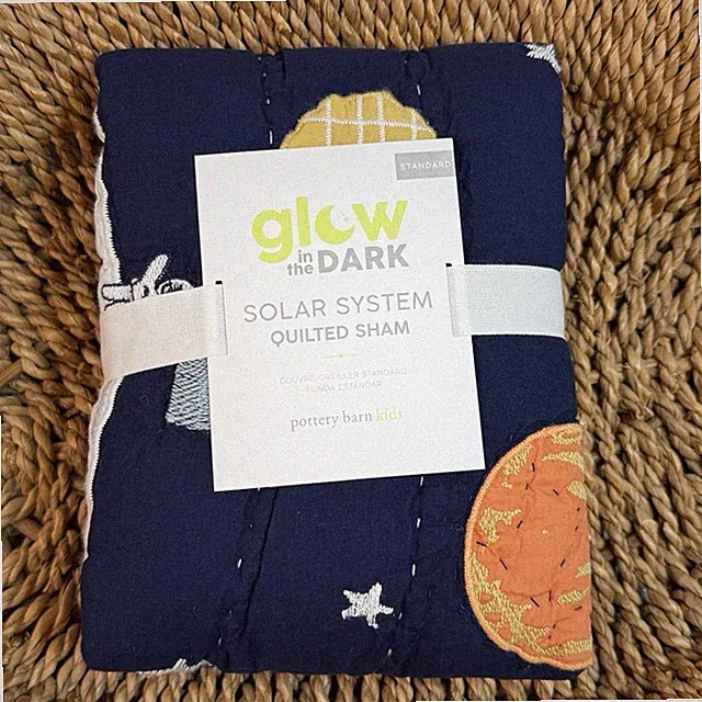 POTTERY BARN KIDS SOLAR SYSTEM GLOW IN THE DARK PILLOW SHAM, STANDARD (1) NAVY