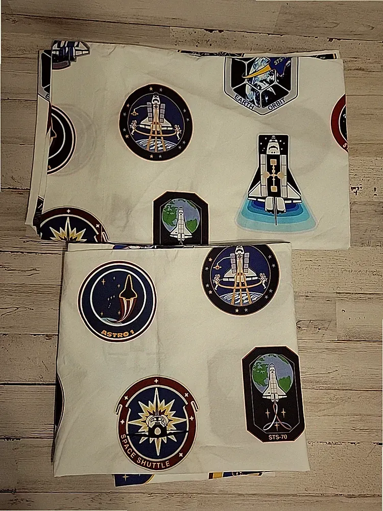 Pottery Barn NASA Mission Patch Standard Pillowcases Astronaut Space Shuttle (2)