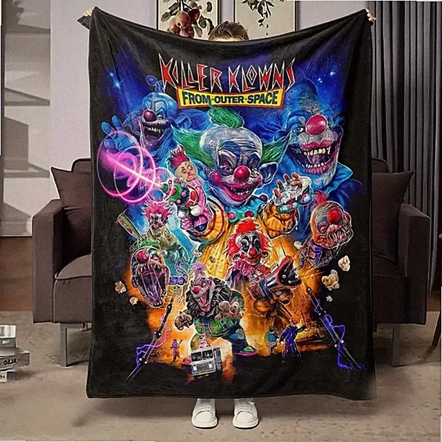 Retro Space Clown Flannel Throw Blanket Soft Cozy Couch Bed Gift