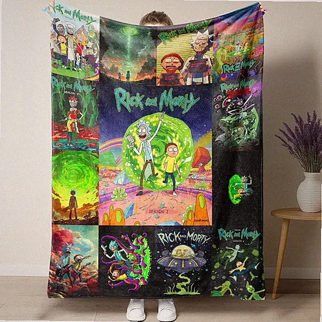 Sci Fi Cartoon Space Adventure Collage Flannel Blanket Soft Throw