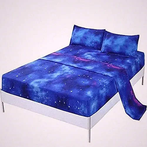 SDIII 4PCS Blue Galaxy Theme 3D Bed Sheet Queen Size Out Space Bedding Sheet