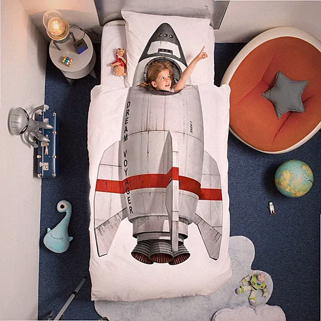 Snurk Rocket Astronaut Duvet Cover Twin and Pillowcase