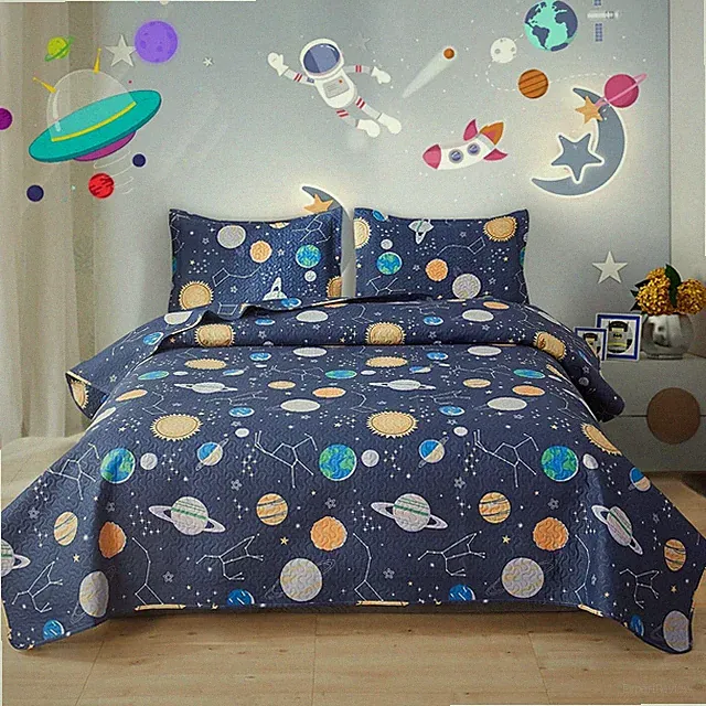 Space Bedding Quilt Twin Size Galaxy Bedspread Summer Astronomical ... Fast Ship