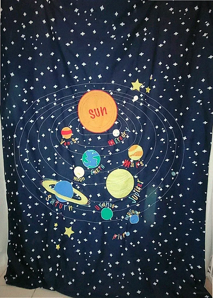 Space Bedding Solar System Duvet Twin Embroidered Outlines Snap Closure Navy