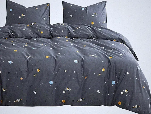 Space Comforter Set, 100% Cotton Fabric, Constellation Cute Star Rocket Astron