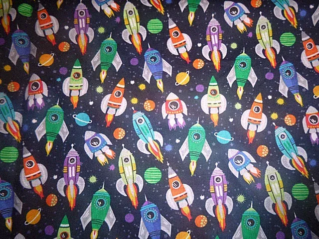 Space Ship Rockets Design on Cotton a standard handcrafted pillowcase