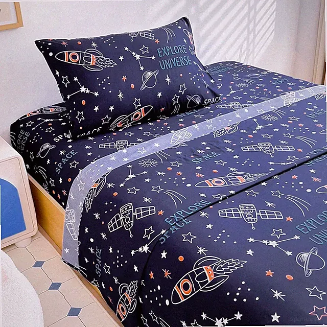 Twin Sheets Set Kids - 3 Pieces Space Rocket Universe Navy Sheets for Boys