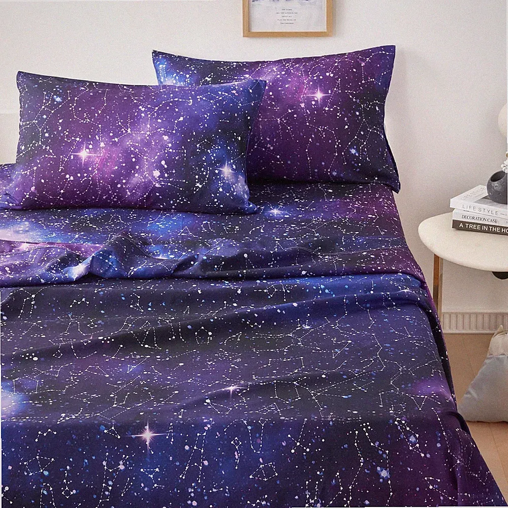 Wake In Cloud - Constellation Bed Sheets, 4-Piece Sheet Set, Celestial Space...